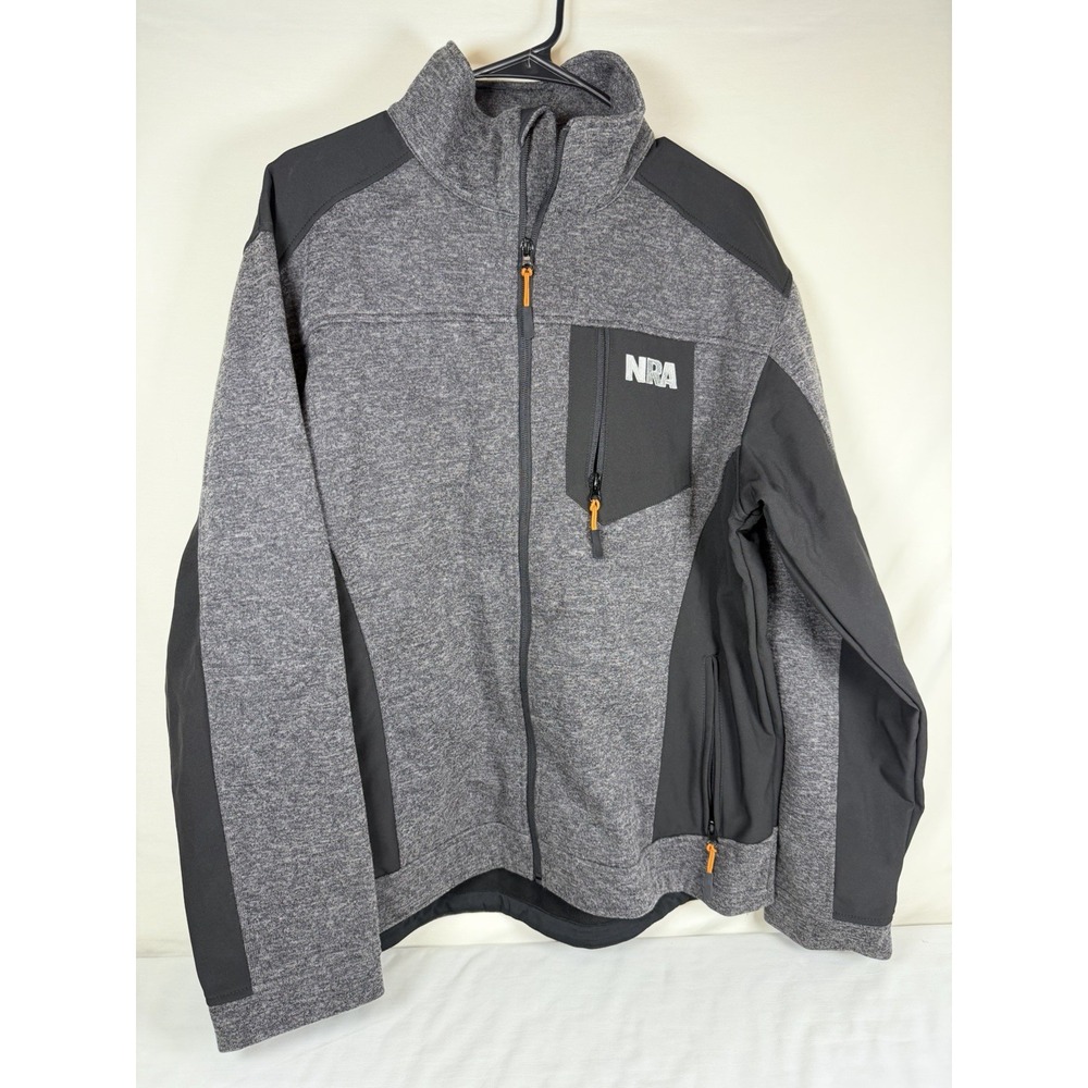 NRA Performance Full Zip Softshell Fleece Melange Jacket Gray Black Sz L